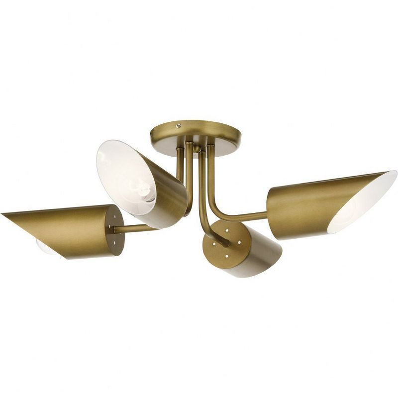 Gold and Black Modern Brass Semi-Flush Mount Ceiling Light