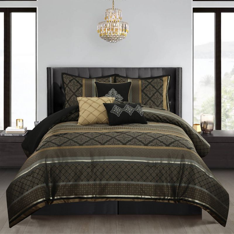 Luxurious Black and Gold Microfiber King Comforter Set