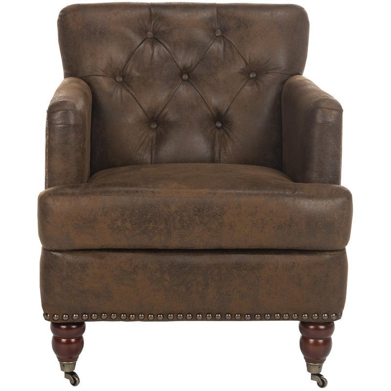 Contemporary Modern Brown Leather and Wood Accent Chair