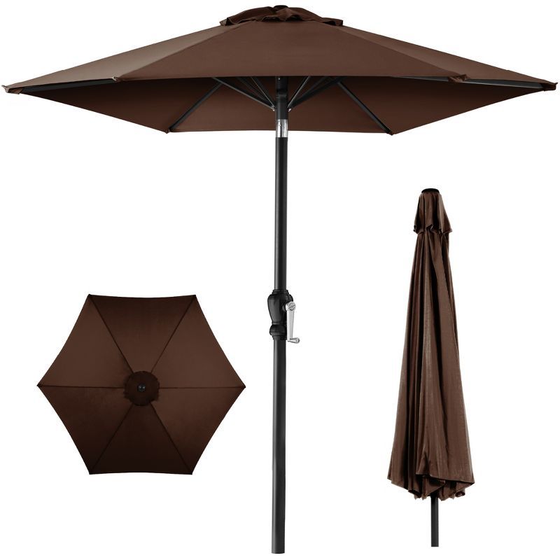 10ft Brown Hexagon Outdoor Steel Patio Umbrella with Crank