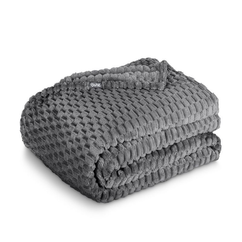 Gray Microplush Waffle Weave Fleece Throw Blanket