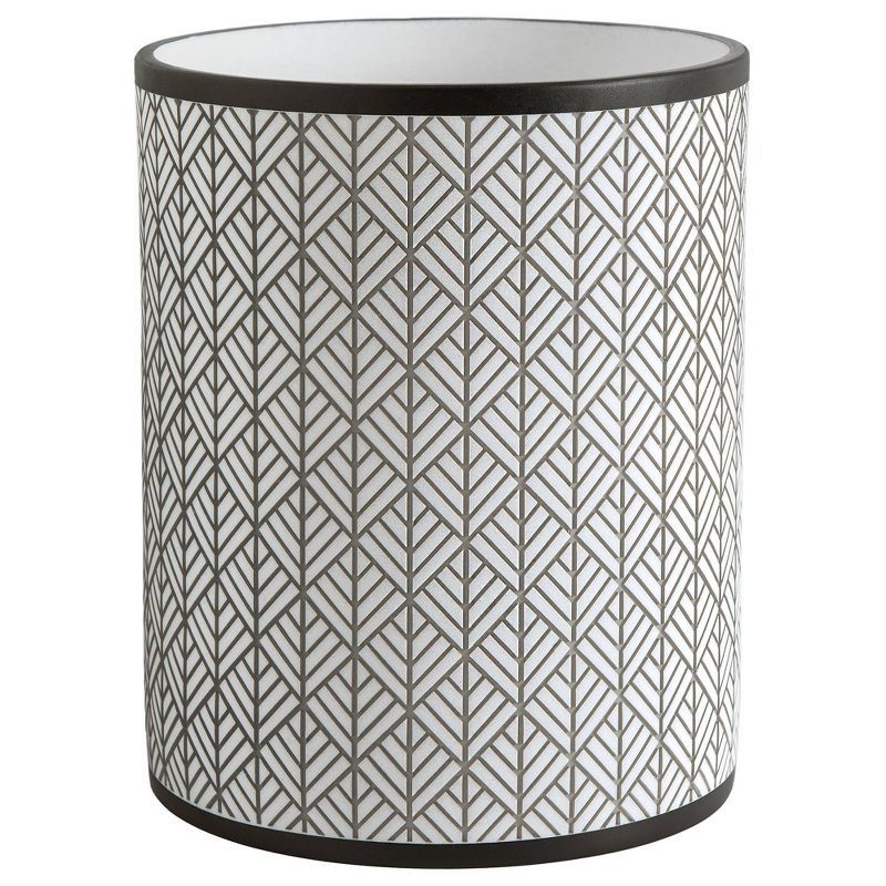 Shelby White and Charcoal Geometric Resin Wastebasket