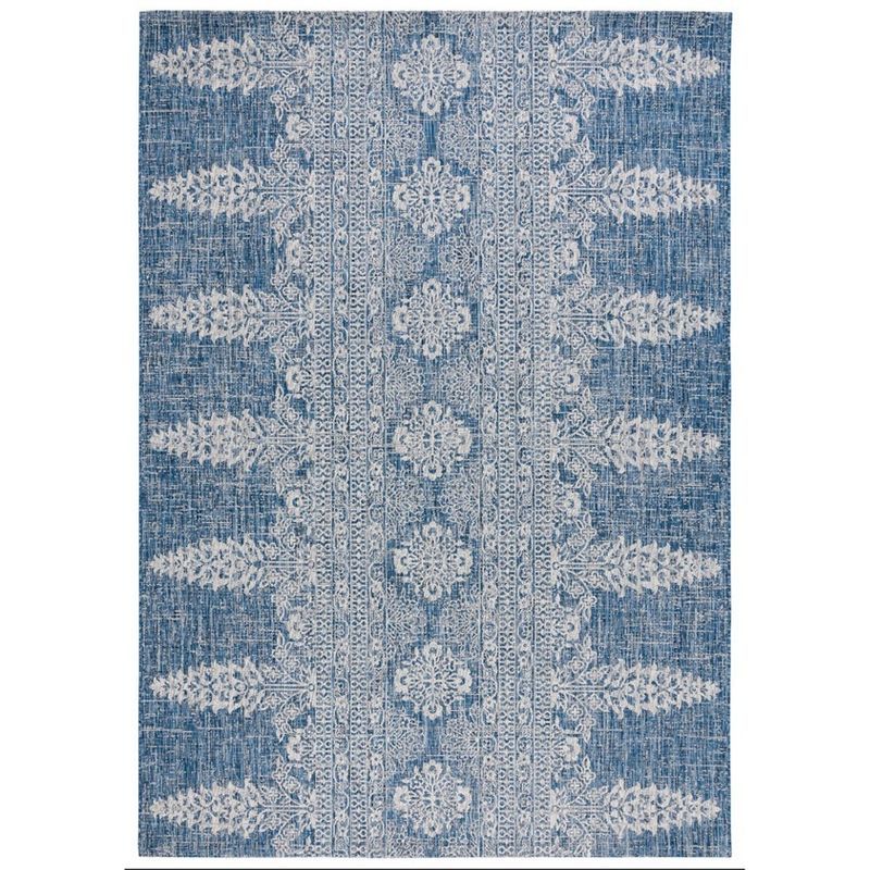 Navy and Grey Rectangular Synthetic Area Rug