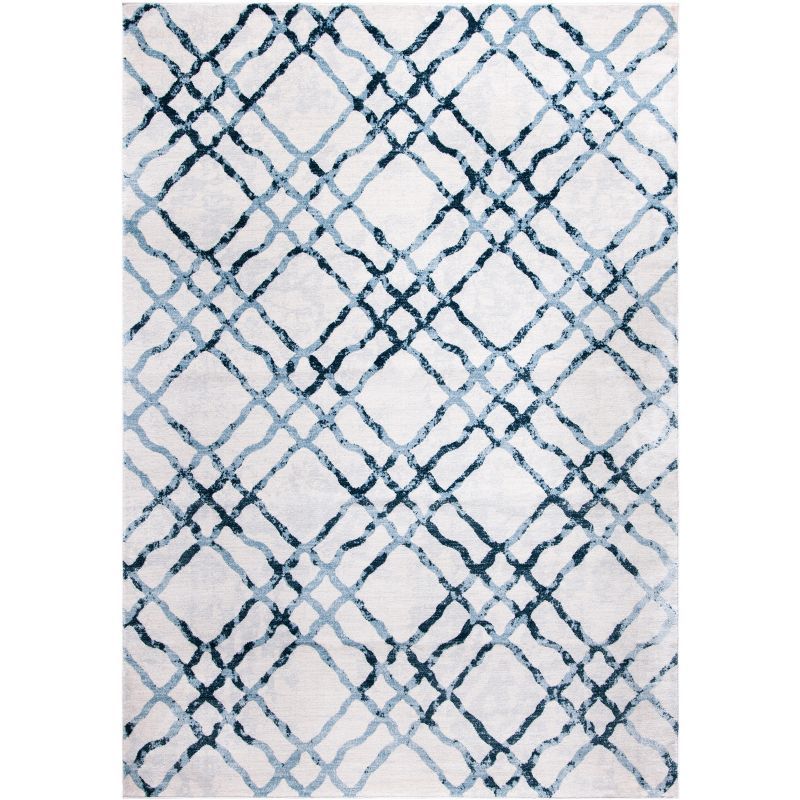 Ivory and Turquoise Geometric Tufted Wool Area Rug