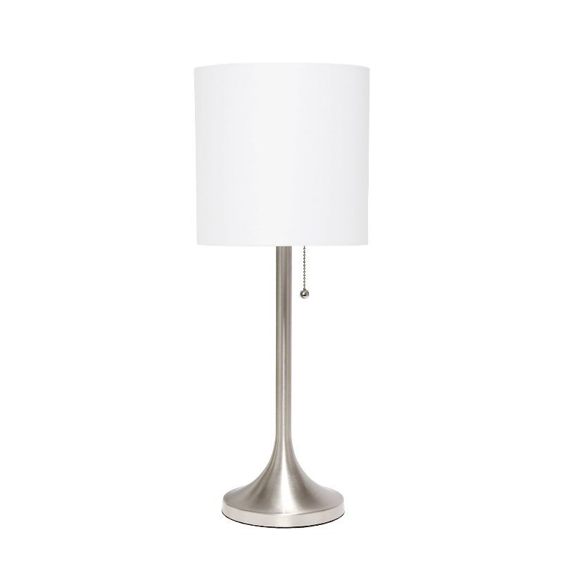 Brushed Nickel and White Tapered Table Lamp with Fabric Shade