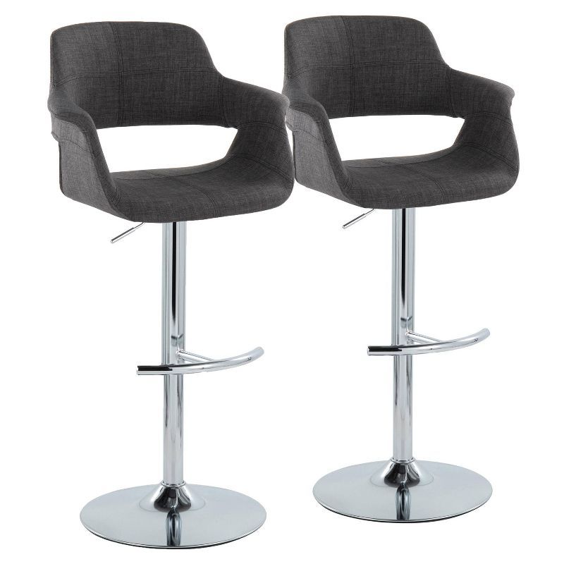 Vintage Flair Chrome Metal Charcoal Fabric Adjustable Swivel Barstool