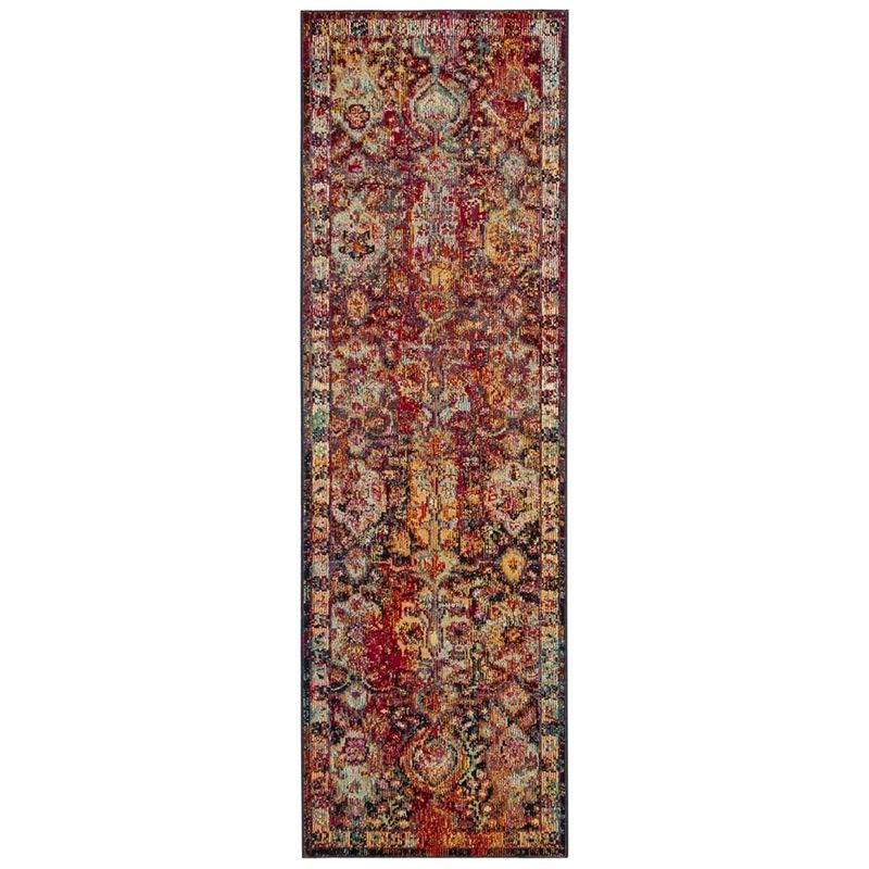 Navy and Orange Floral Motif Runner Rug