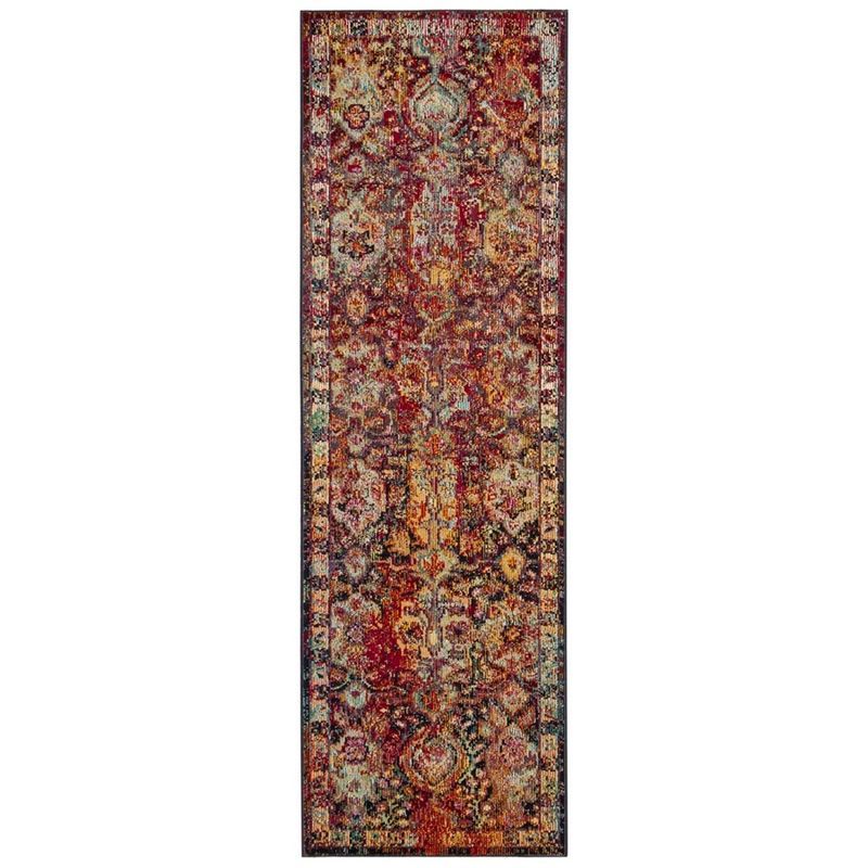 Navy and Orange Floral Motif Runner Rug