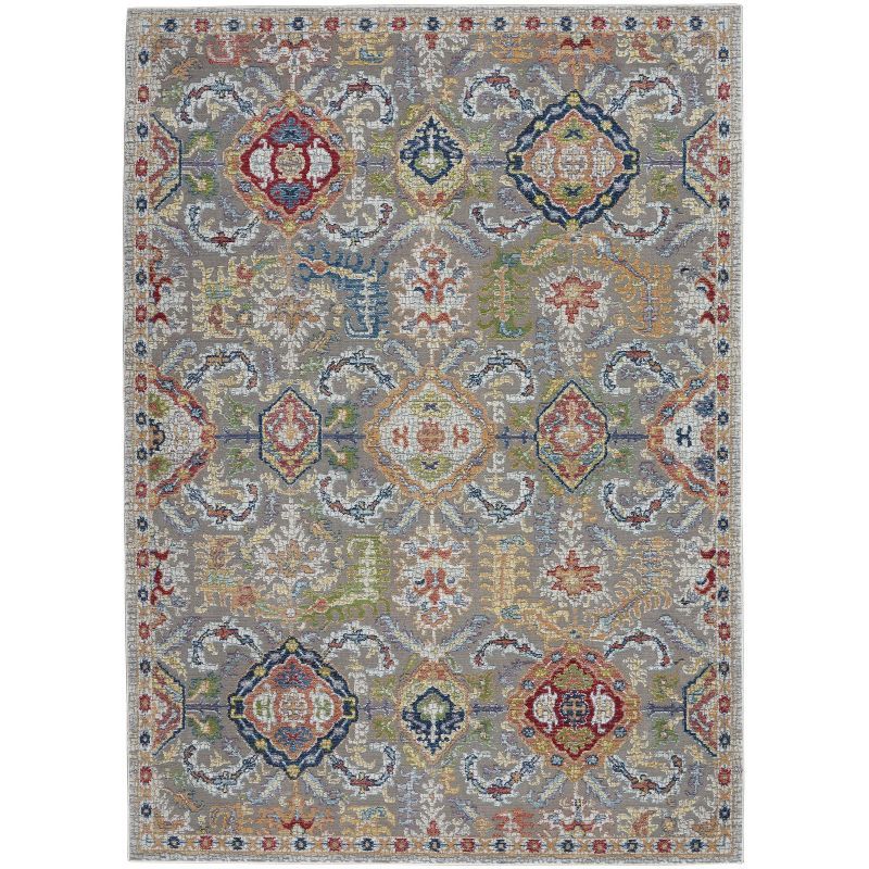 Gray and Multicolor Synthetic 4' x 6' Hand-knotted Area Rug