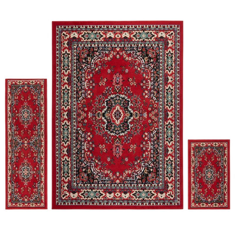 Claret and Black Traditional Medallion Area Rug, 9'2" x 12'5"