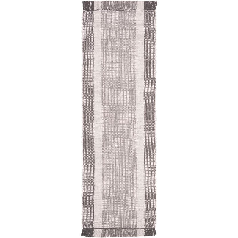 Coastal Charm Hand-Woven Cotton Gray Stripe Runner Rug - 2'3" x 6'