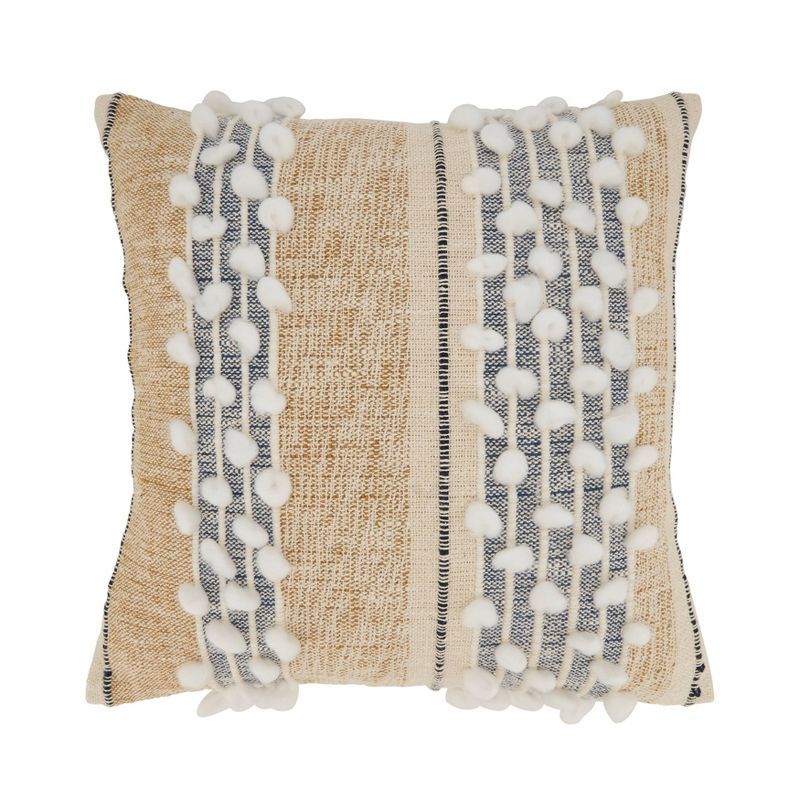 Beige and White Textured Cotton Striped Throw Pillow Cover