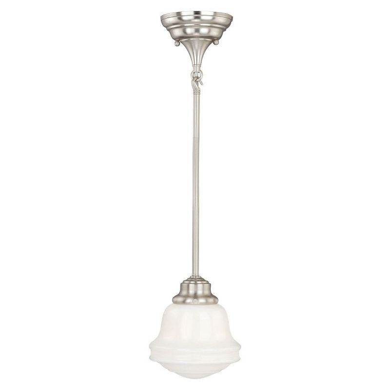 Huntley Satin Nickel Mini Pendant with White Milk Glass Shade