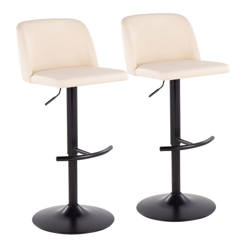 Beige Faux Leather Adjustable Swivel Bar Stools, Set of 2