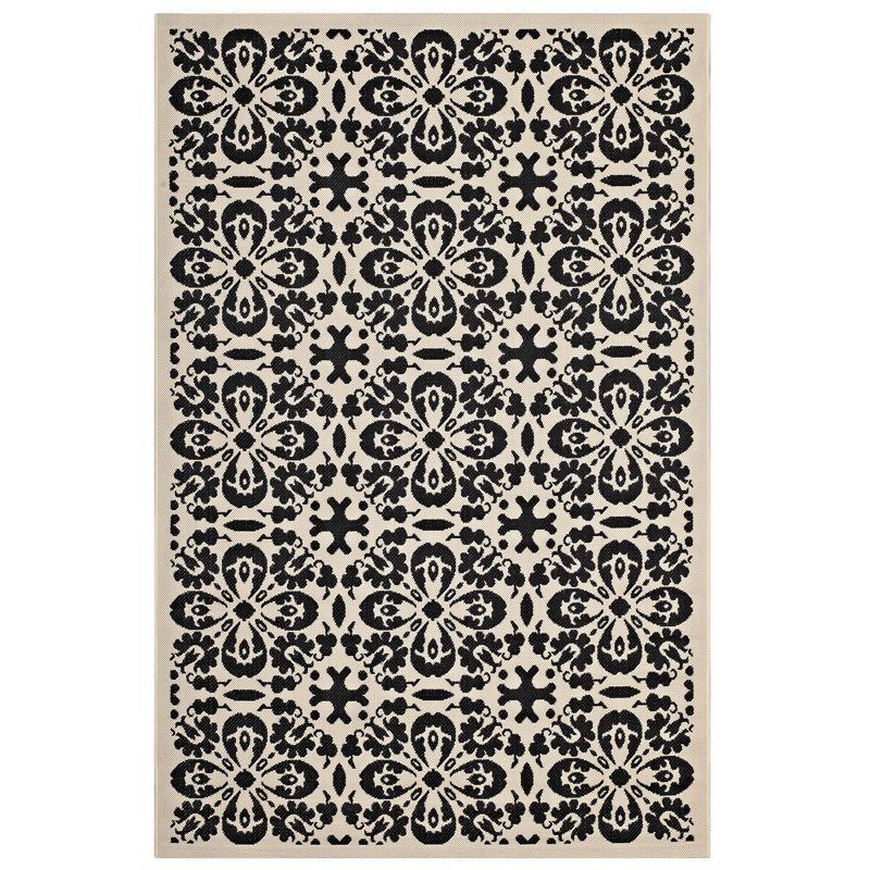Ariana 4' x 6' Black and Beige Floral Synthetic Rug
