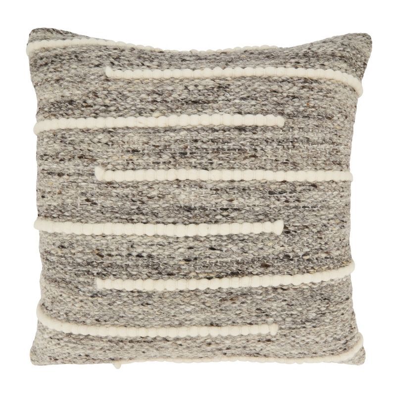 Gray Wool and Cotton Stripe Square Throw Pillow, 20" x 20"