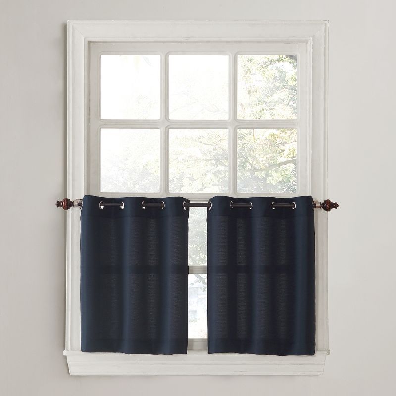 Navy Semi-Sheer Polyester Grommet Kitchen Window Tier Pair