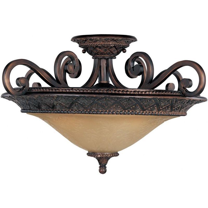 Symphony 3-Light Oil Rubbed Bronze Semi-Flush Mount with Screen Amber Glass