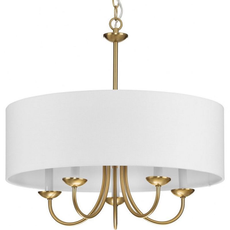 Brushed Bronze 5-Light Chandelier with White Drum Shade