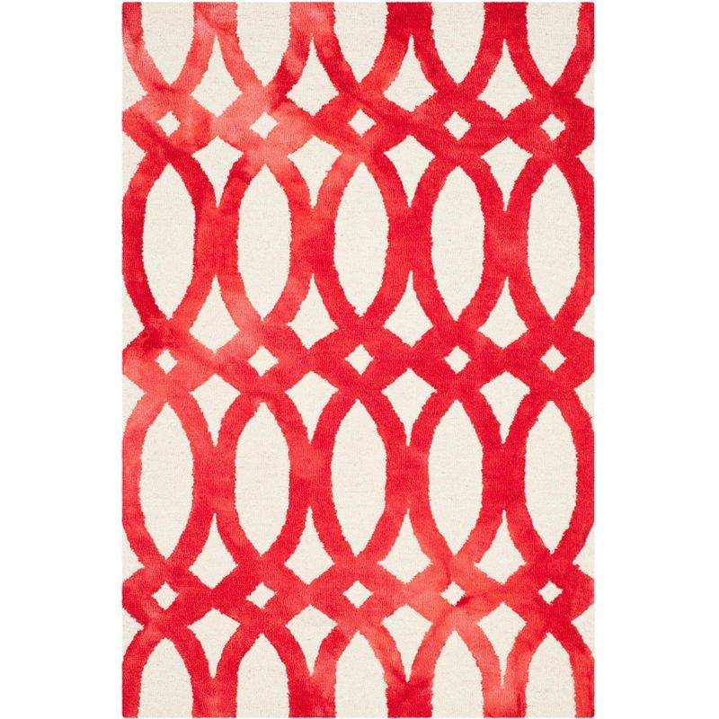 Ivory & Red Hand-Tufted Wool Watercolor 4' x 6' Area Rug