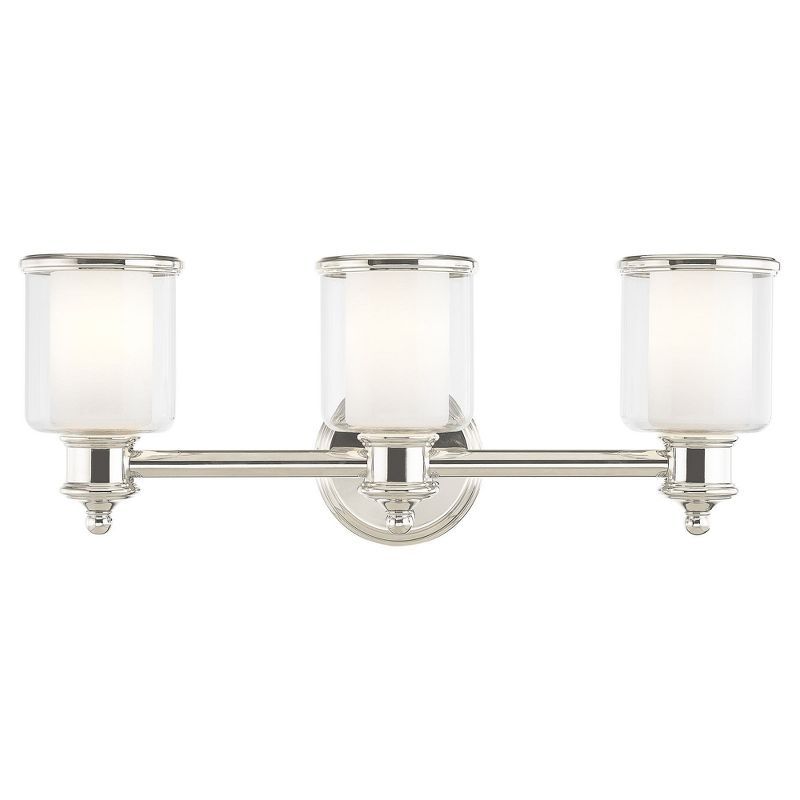 Polished Nickel 3-Light Vanity Light with Handcrafted Glass