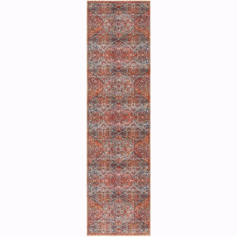Vintage Persian Red and Aqua Synthetic Runner Rug, 2'2" x 8'