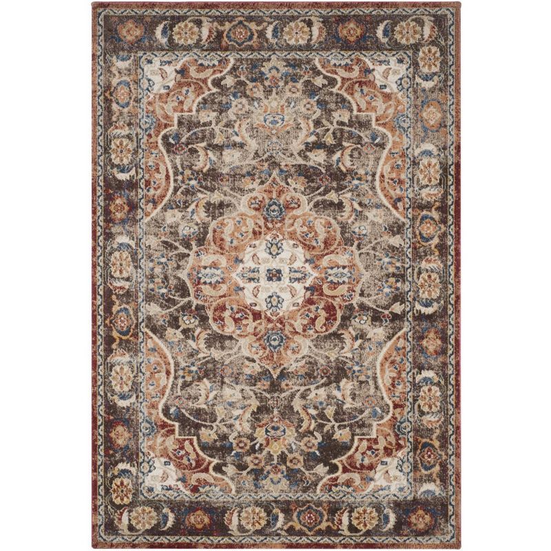 Bijar Brown and Rust Floral Motif Low Pile Area Rug
