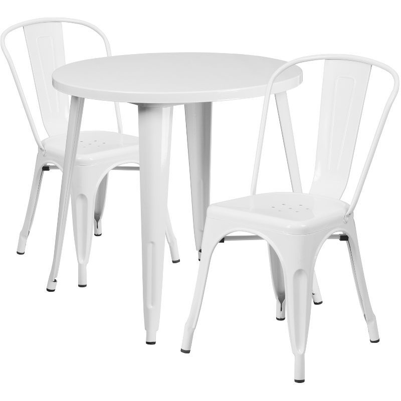 30" Round White Metal Dining Table Set with 2 Chairs