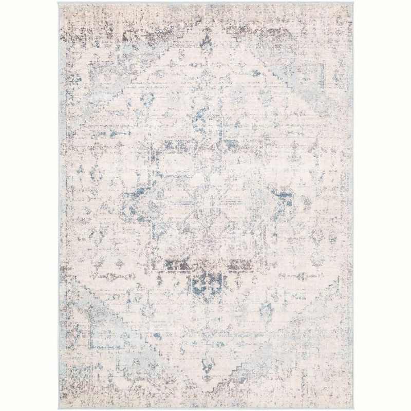 Isere Ivory and Blue Synthetic Fur Rectangular Area Rug 5'3" x 7'3"