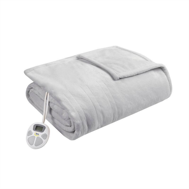 Full Light Grey Plush Heated Blanket with Controller