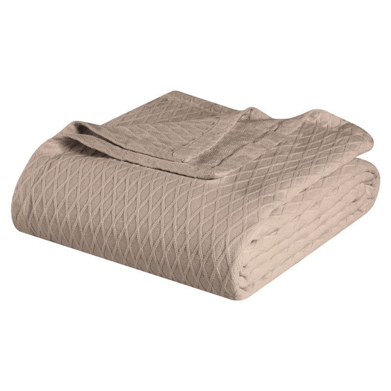 Full Khaki Cotton Diamond Weave Blanket