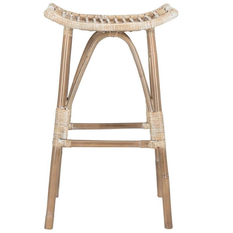 Leda Grey White Wash Rattan Saddle Bar Stool