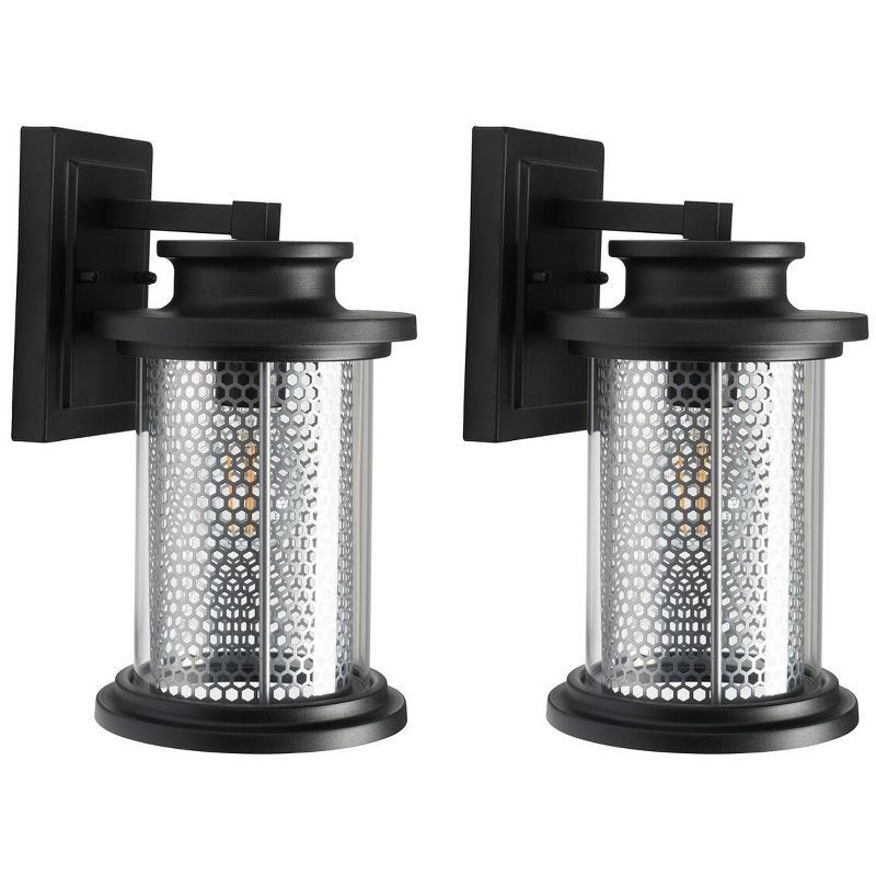 Queren Black Steel Outdoor Wall Sconce Set with Clear Shade