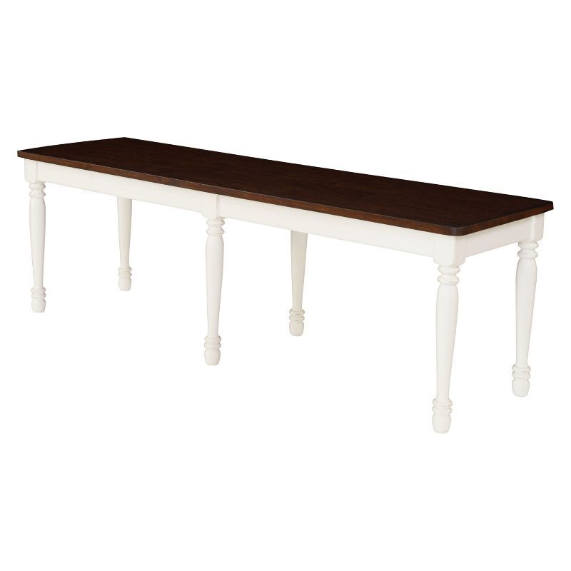 Shelby 57.75" White and Dark Brown Wood Dining Bench