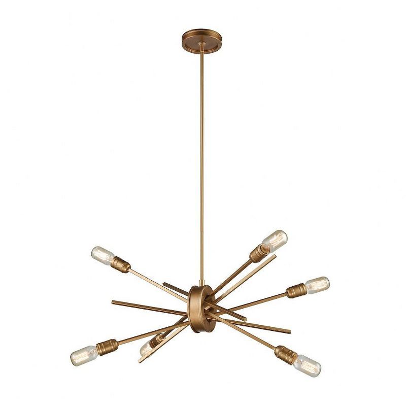 Adjustable Matte Gold Metal 6-Light Linear Chandelier