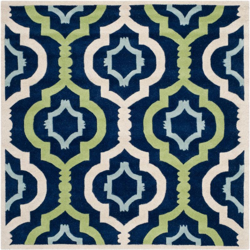 Dark Blue and Multicolor Hand-Tufted Wool Square Rug