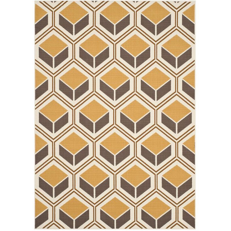 Geometric Ivory and Camel Low Pile Outdoor Area Rug