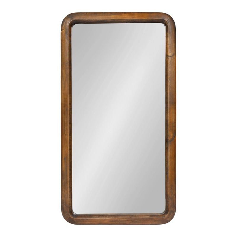 Pao 17" x 32" Rounded Rectangular Walnut Wood Vanity Mirror