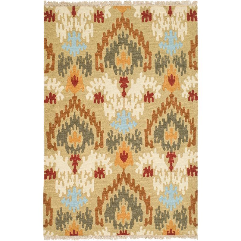 Sumak 4' x 6' Sage Multicolor Wool Flat Woven Area Rug