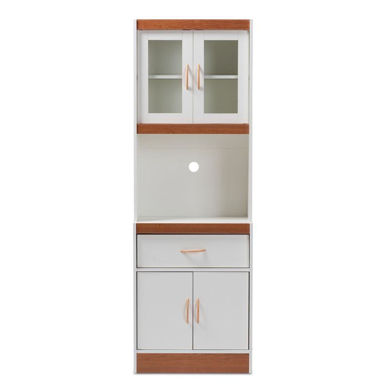 White and Cherry Wood Quintuple-Tier Kitchen Pantry