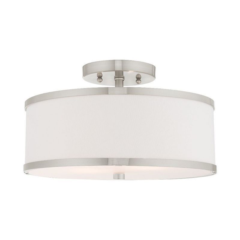 Brushed Nickel 2-Light Semi-Flush Mount with White Drum Shade