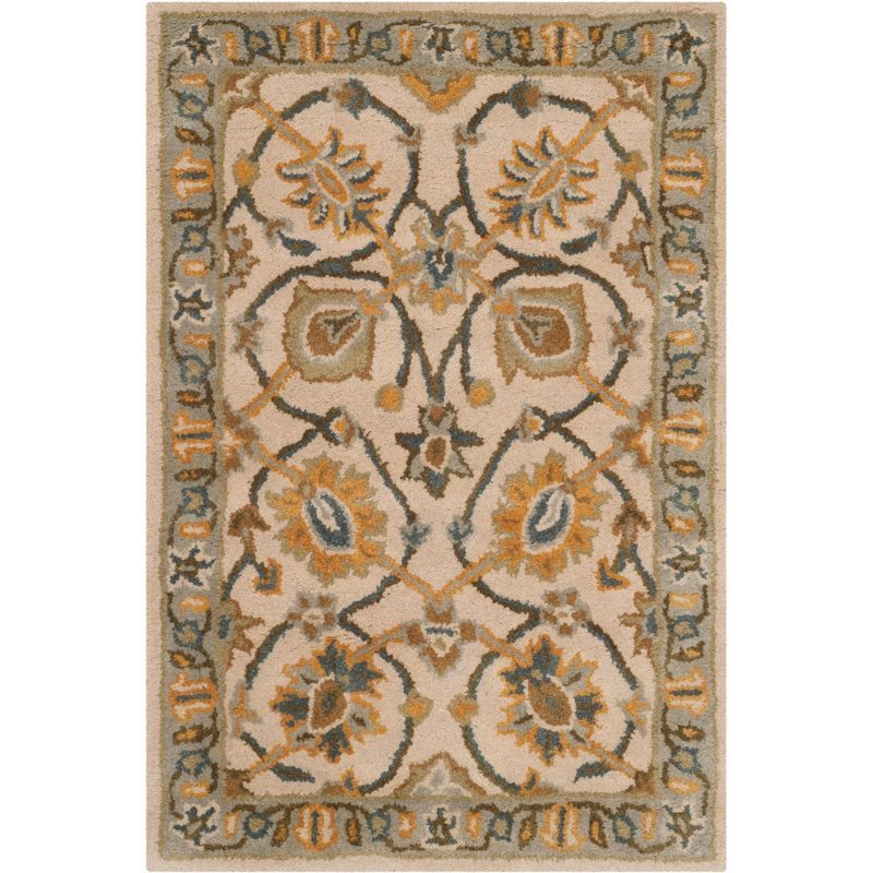 Ivory and Light Blue Hand-Tufted Wool Rectangular Rug