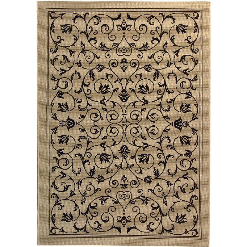 Elegant Courtyard 5' x 7' Black and Sand Synthetic Area Rug