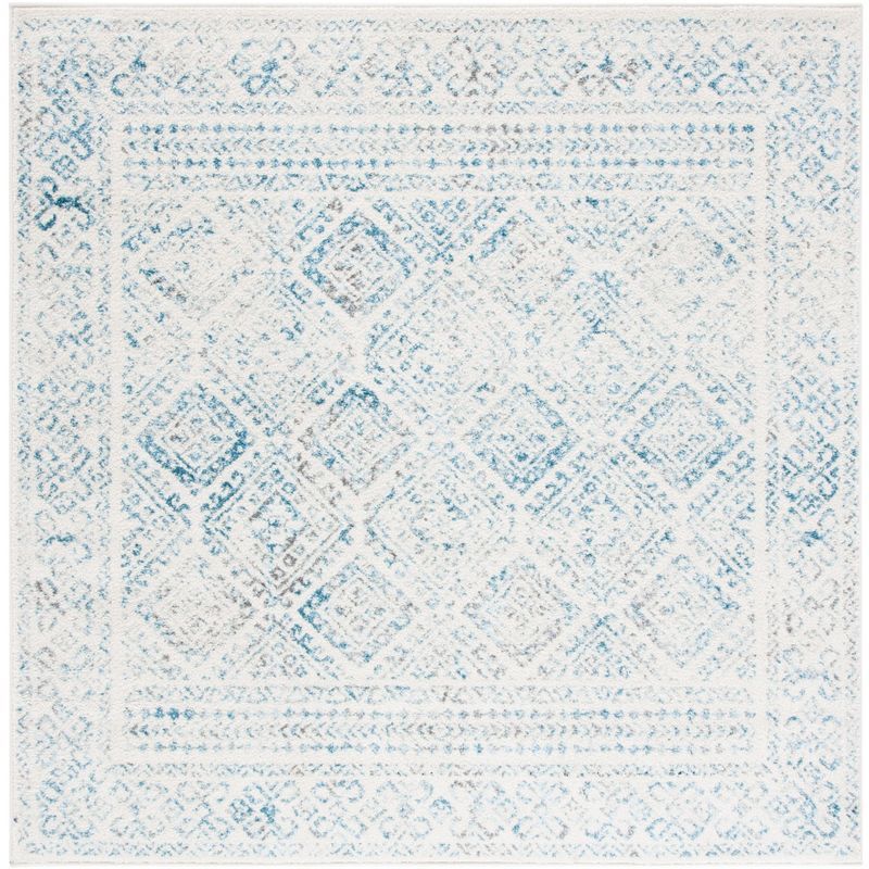 Ivory and Turquoise Square Hand-knotted Synthetic Area Rug