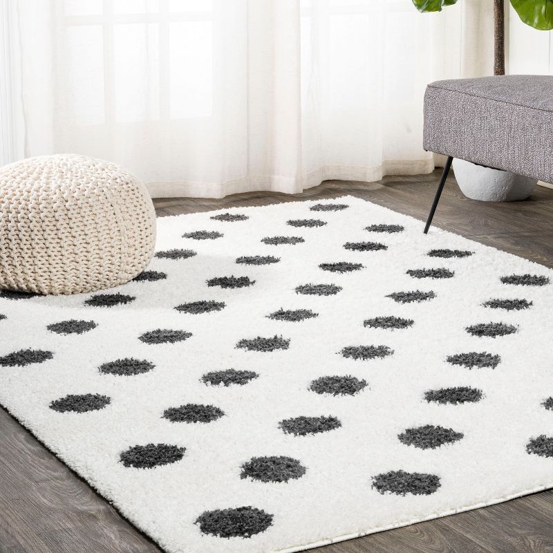 Easy-Care Charcoal and Ivory Polka Dot Shag Rug 3'x5'