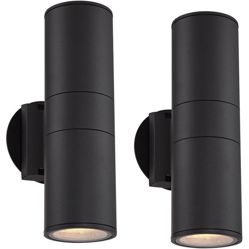 Black Aluminum Dual Up-Down Outdoor Wall Light Set of 2