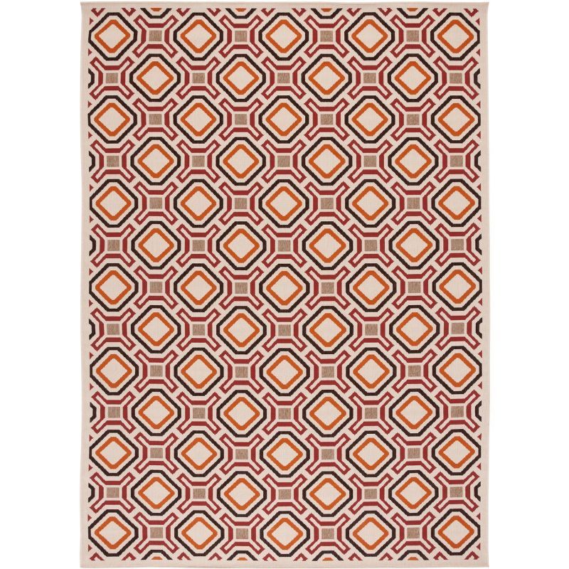 Veranda Creme & Red Synthetic Easy-Care Outdoor Area Rug