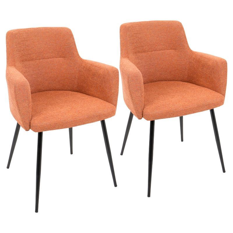 Scandinavian Orange Faux Leather Upholstered Arm Chairs with Metal Legs