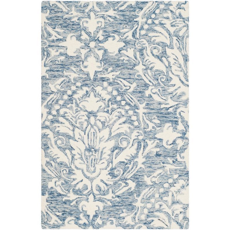 Handmade Floral Blue/Ivory Tufted Wool Area Rug - 2'6" x 4'