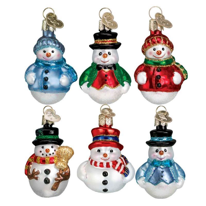 Mini Snowman Glass Christmas Ornament Set of 6